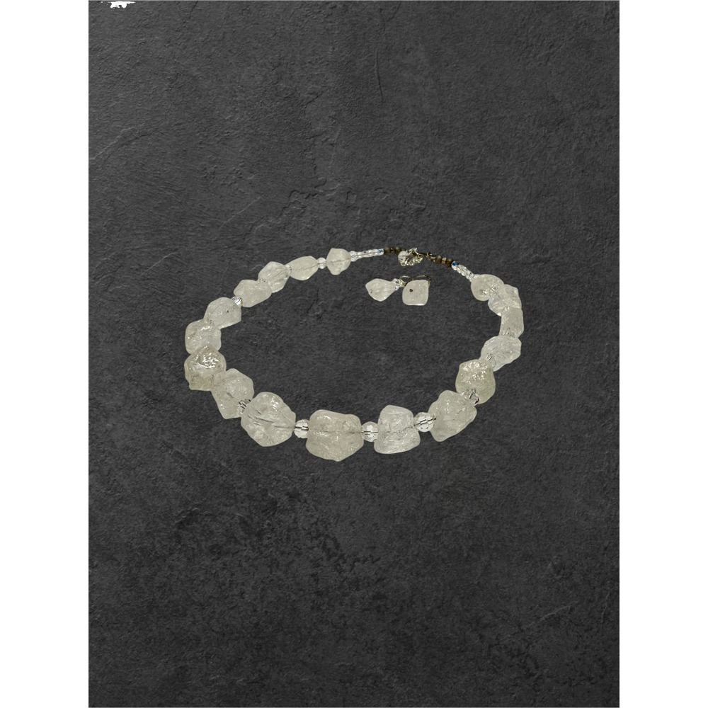 Icy Quartz Swarovski Sterling Silver Jewelry Set White Frost Necklace/Earrings